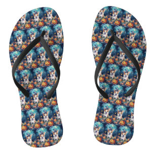 Halloween Corgi mit Pumpkins Beängstigend Badesandalen