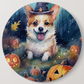 Halloween Corgi mit Pumpkins Beängstigend Button (Vorderseite)