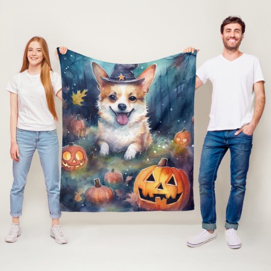 Halloween Corgi mit Pumpkins Beängstigend Fleecedecke (Beispiel)