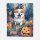 Halloween Corgi mit Pumpkins Beängstigend Fleecedecke (Vorderseite)