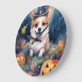 Halloween Corgi mit Pumpkins Beängstigend Große Wanduhr (Winkel)