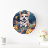 Halloween Corgi mit Pumpkins Beängstigend Große Wanduhr (Zuhause)