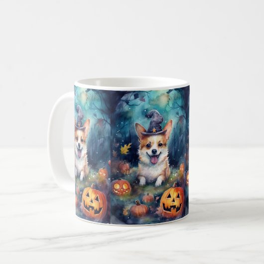 Halloween Corgi mit Pumpkins Beängstigend Kaffeetasse (Vorderseite Links)