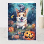 Halloween Corgi mit Pumpkins Beängstigend Karte (Vorderseite)