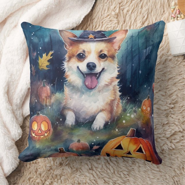 Halloween Corgi mit Pumpkins Beängstigend Kissen (Decke)