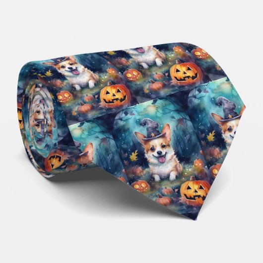 Halloween Corgi mit Pumpkins Beängstigend Krawatte (Gerollt)