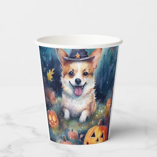 Halloween Corgi mit Pumpkins Beängstigend Pappbecher (Rückseite)