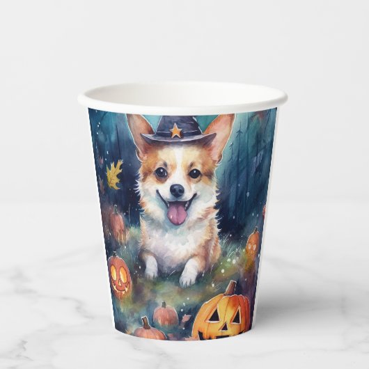 Halloween Corgi mit Pumpkins Beängstigend Pappbecher (Vorderseite)