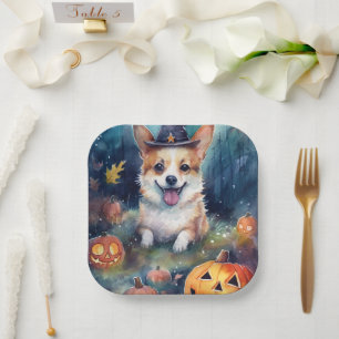Halloween Corgi mit Pumpkins Beängstigend Pappteller