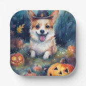 Halloween Corgi mit Pumpkins Beängstigend Pappteller (Vorderseite)
