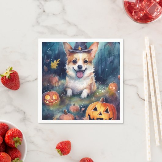 Halloween Corgi mit Pumpkins Beängstigend Serviette (Beispiel)