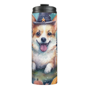 Halloween Corgi mit Pumpkins Beängstigend Thermosbecher