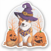 Halloween Corgi Square Sticker (Vorderseite)