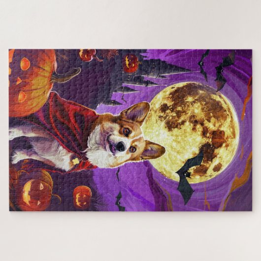 Halloween Corgi Vampire Pumpkins Beängstigend Puzzle (Horizontal)