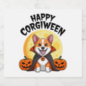 Halloween Corgiween, Spooky Corgi Dog Schaumweinetikett (Einzelnes Label)