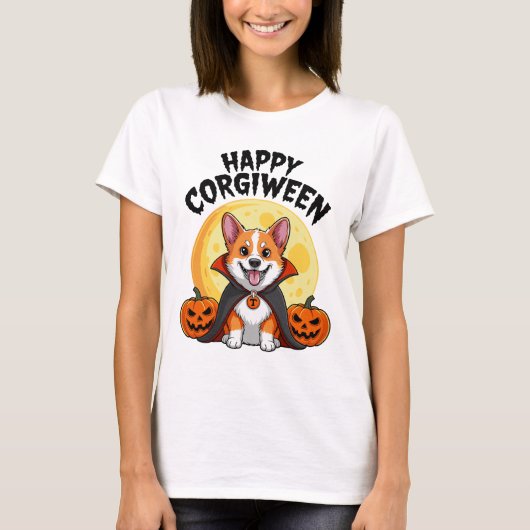 Halloween Corgiween, Spooky Corgi Dog T-Shirt (Vorderseite)