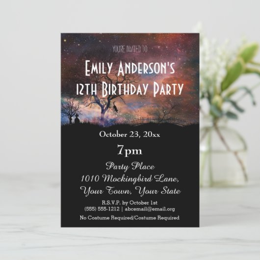 Halloween Cosmic Geburtstag Einladung (Stehend Vorderseite)