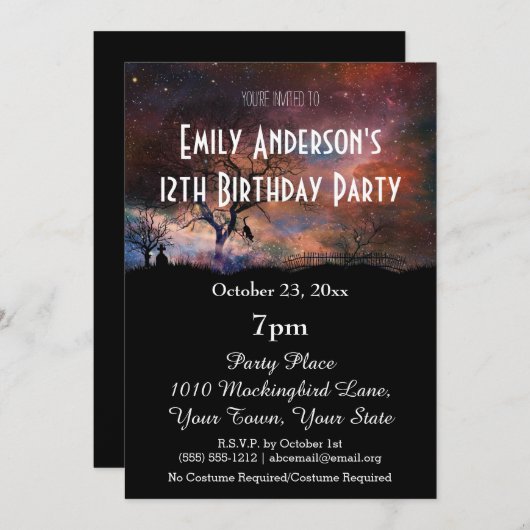 Halloween Cosmic Geburtstag Einladung (Vorne/Hinten)