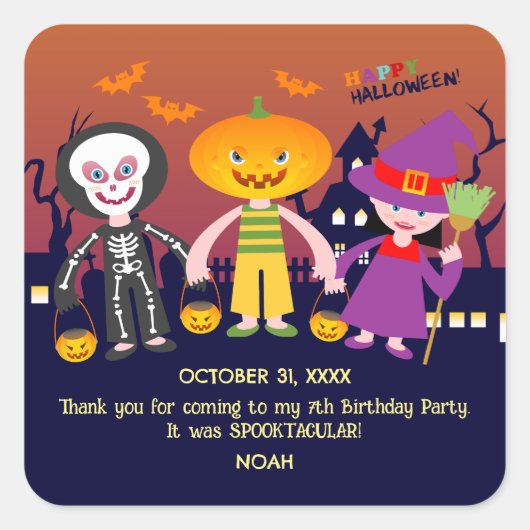Halloween Costume Boy Geburtstagsparty Quadratischer Aufkleber (Vorderseite)