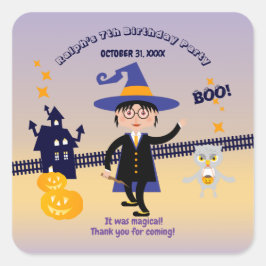 Halloween Costume Boy Wizard Geburtstagsparty Quadratischer Aufkleber