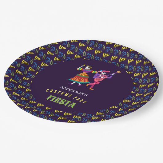 Halloween Costume Farbiges Party De los Muertos Pappteller (Schrägansicht)