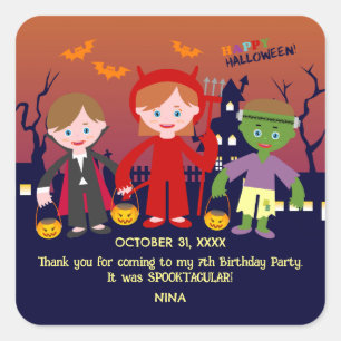 Halloween Costume Girl Geburtstagsparty Quadratischer Aufkleber