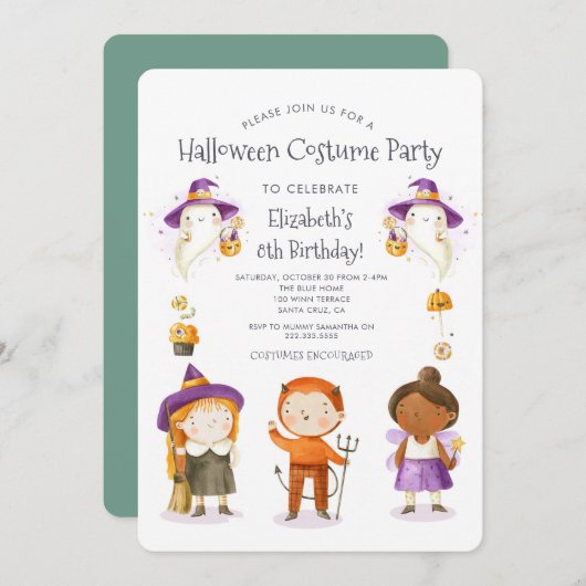 Halloween Costume Kids Birthday Party Einladung (Vorne/Hinten)