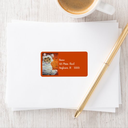 Halloween Costume Mummy Mouse Wasserfarbe Kunst Adressaufkleber (Insitu)