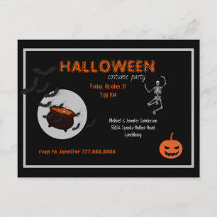 Halloween Costume Party Black and Orange Einladungspostkarte