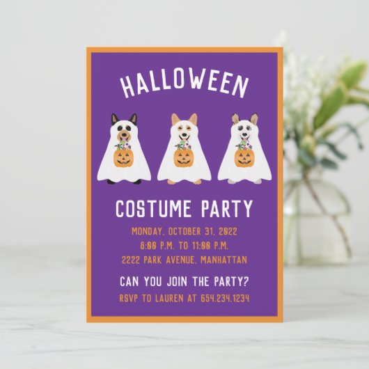 Halloween Costume Party Corgi Ghost Dogs Einladung (Stehend Vorderseite)