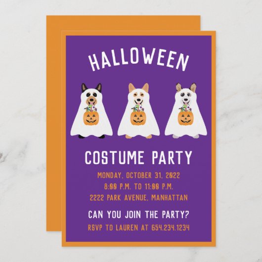 Halloween Costume Party Corgi Ghost Dogs Einladung (Vorne/Hinten)
