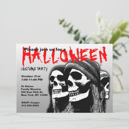 Halloween Costume Party Einladung Pirsch Skull (Stehend Vorderseite)