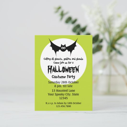 Halloween Costume Party Einladungspostkarte (Stehend Vorderseite)