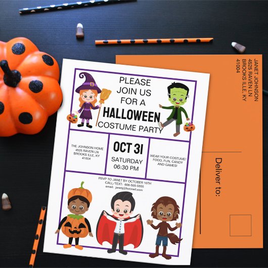 Halloween Costume Party für Kinder Einladung Postkarte