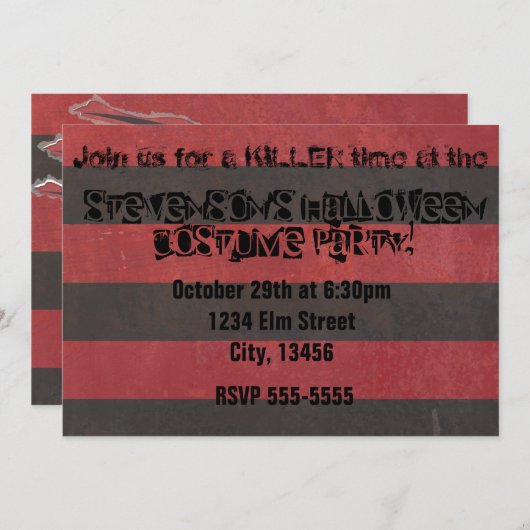 Halloween Costume Party Horror Freddy Einladung (Vorne/Hinten)