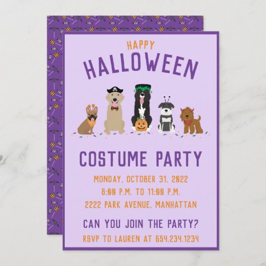 Halloween Costume Party Hunde Einladung (Vorne/Hinten)