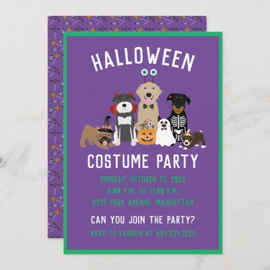 Halloween Costume Party Hunde Schwarze Katze Einladung (Vorne/Hinten)
