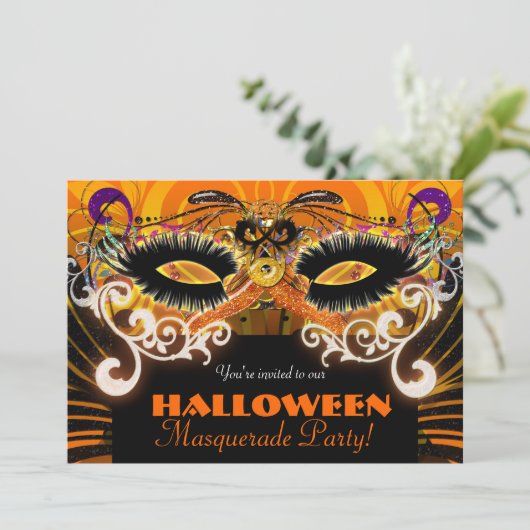 Halloween Costume Party Masquerade Maske Einladung (Stehend Vorderseite)