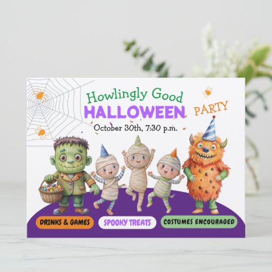 Halloween Costume Party Monsters lustiger Tanz Einladung (Stehend Vorderseite)