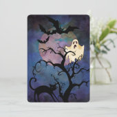 Halloween Costume Party, Moon & Ghost Einladung (Stehend Vorderseite)