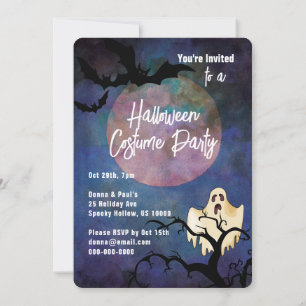 Halloween Costume Party, Moon & Ghost Einladung