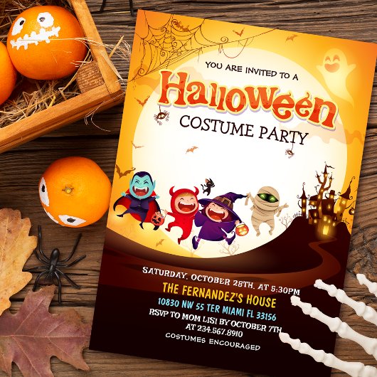 Halloween Costume Party Orage Kindergeburtstag Einladung