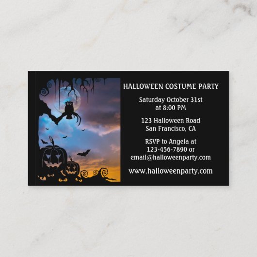 Halloween Costume Party Ticket Business Card Begleitkarte (Rückseite)