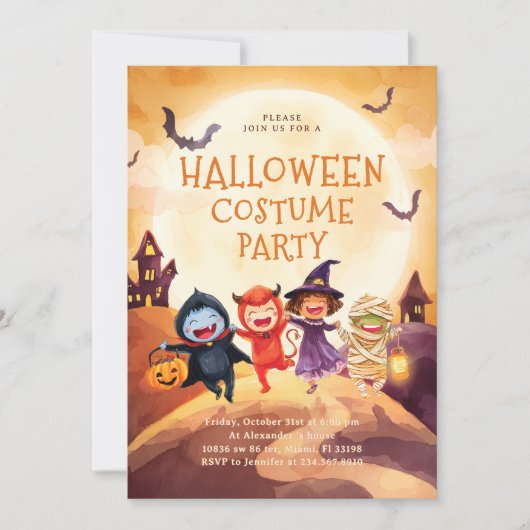 Halloween Costume Party Trick Leckerei Kinder Einladung (Vorderseite)