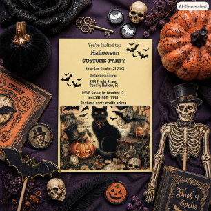 Halloween Costume Party Vintag Black Cat Einladung