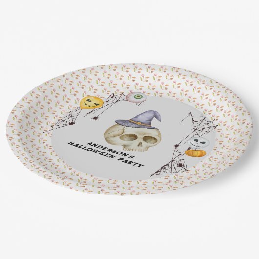 Halloween Costume Party Wasserfarbe Pappteller (Schrägansicht)