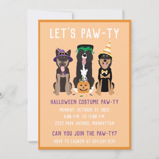 Halloween Costume Pawty Hunde Einladung (Vorderseite)