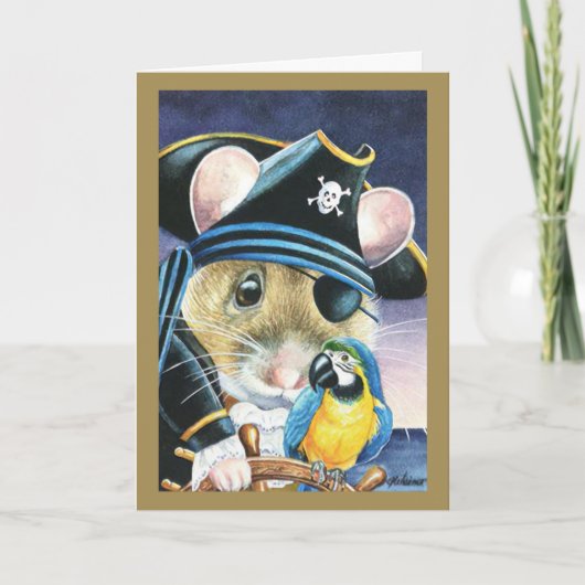 Halloween Costume Pirate Mouse Wasserfarbe Kunst Karte (Vorderseite)