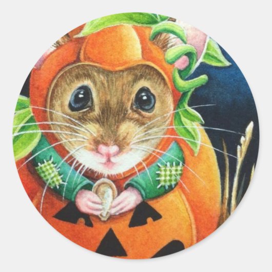 Halloween Costume Pumpkin Mouse Wasserfarbe Kunst Runder Aufkleber (Vorderseite)