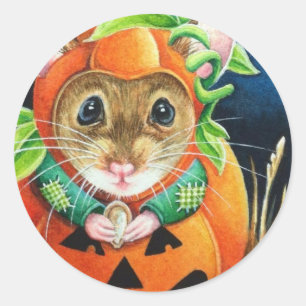 Halloween Costume Pumpkin Mouse Wasserfarbe Kunst Runder Aufkleber